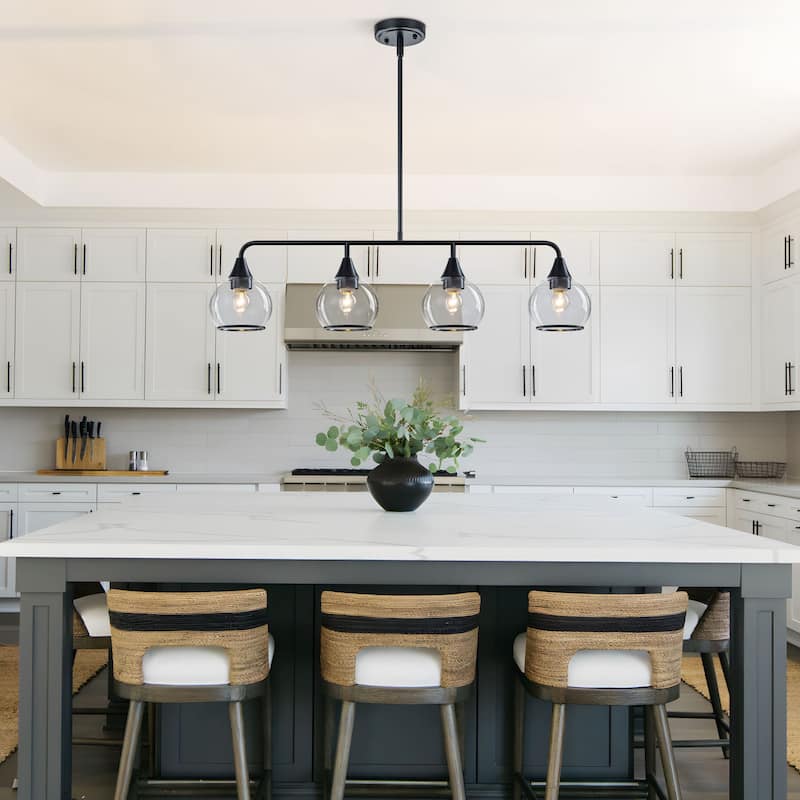 Starsky 4-Light Linear Clear Glass Globe Pendant for Kitchen Island, Modern Adjustable Chandelier