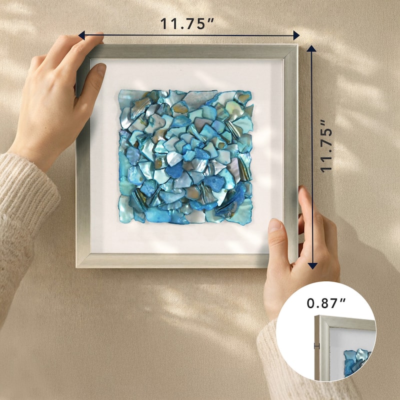 American Art Decor 2-Piece Coastal Seashell & Sea Glass Shadowbox Framed Wall Art Set