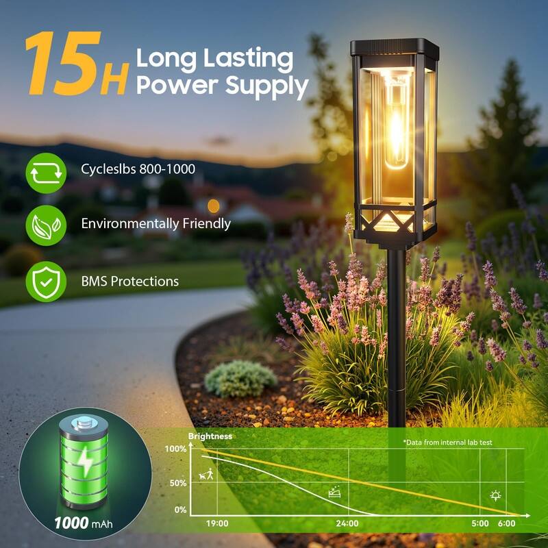 8-Pack Tall Solar Pathway Lights - Upgraded Brightness, 15H Runtime