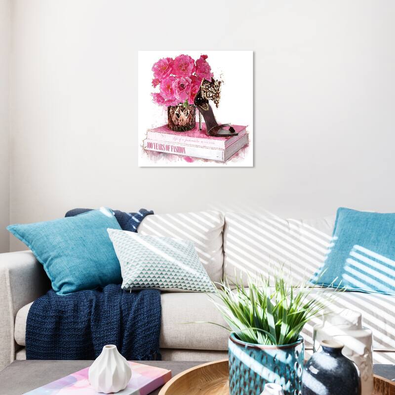 Wynwood Studio Canvas Fashion and Glam Fashionista Book Stack Pink and Glam Wall Art Canvas Print - 20 x 20