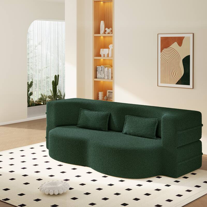 Modern 78.7" Floor Sofa With 2 Pillows For Small Pace Living Room, Convertible Sleeper Sofa Bed