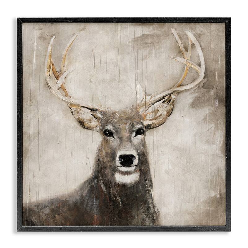 Stupell Gazing Deer in Neutrals Framed Giclee Art Design By Sally Swatland - 24 x 24 - Black