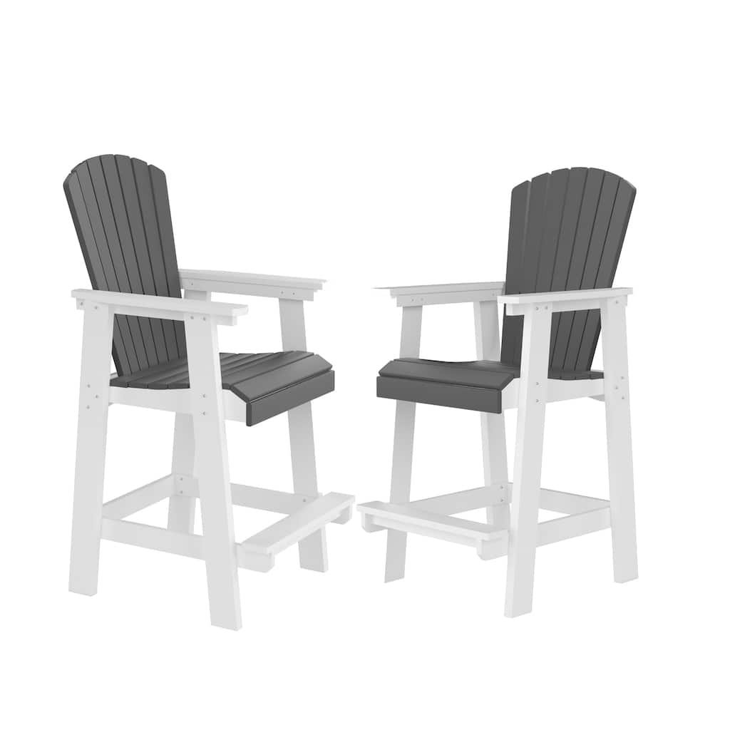 Outdoor Tall Adirondack Chairs Set of 2, All-Weather Balcony Chair Widened Arms High Backrest, Patio Bar Stool Chair