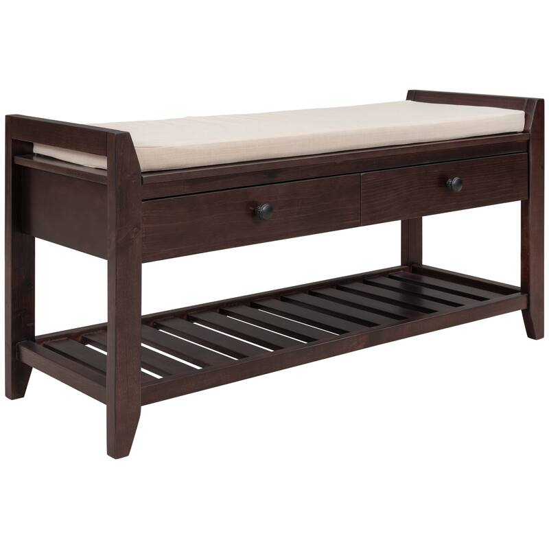 Storage Bench with Cushioned Seat and Drawers