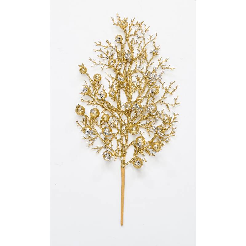 13" Artificial Christmas Glittered Berry Pick, Gold, Set of 6 - 13