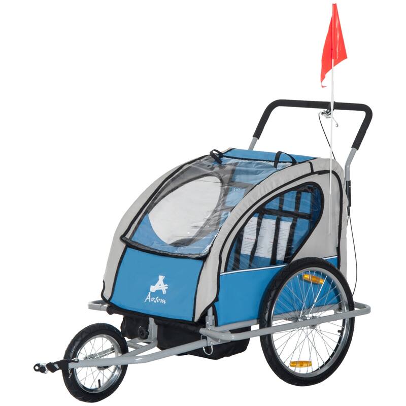 2-Seat Baby Bike Trailer for Kids with Safety Harness, Removable Canopy, Ample Storage
