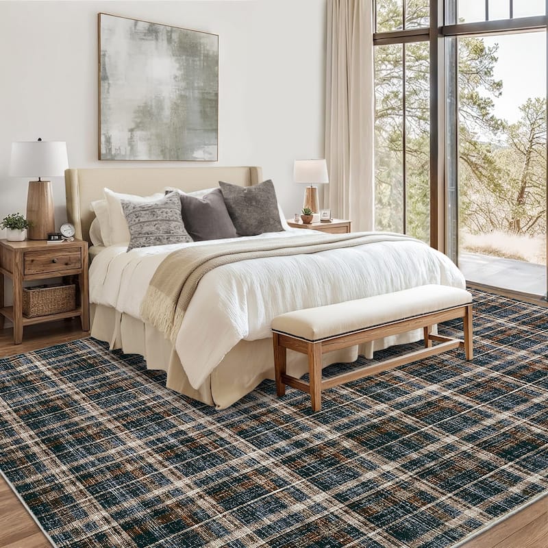 Garvee Timeless Check Washable Area Rug
