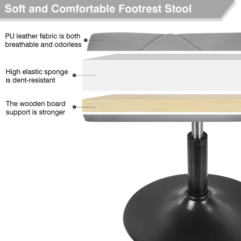 Javlergo Adjustable Height PU Leather Ottoman with 360° Swivel Footrest Stool for Office Under Desk Space Saving Ottoman