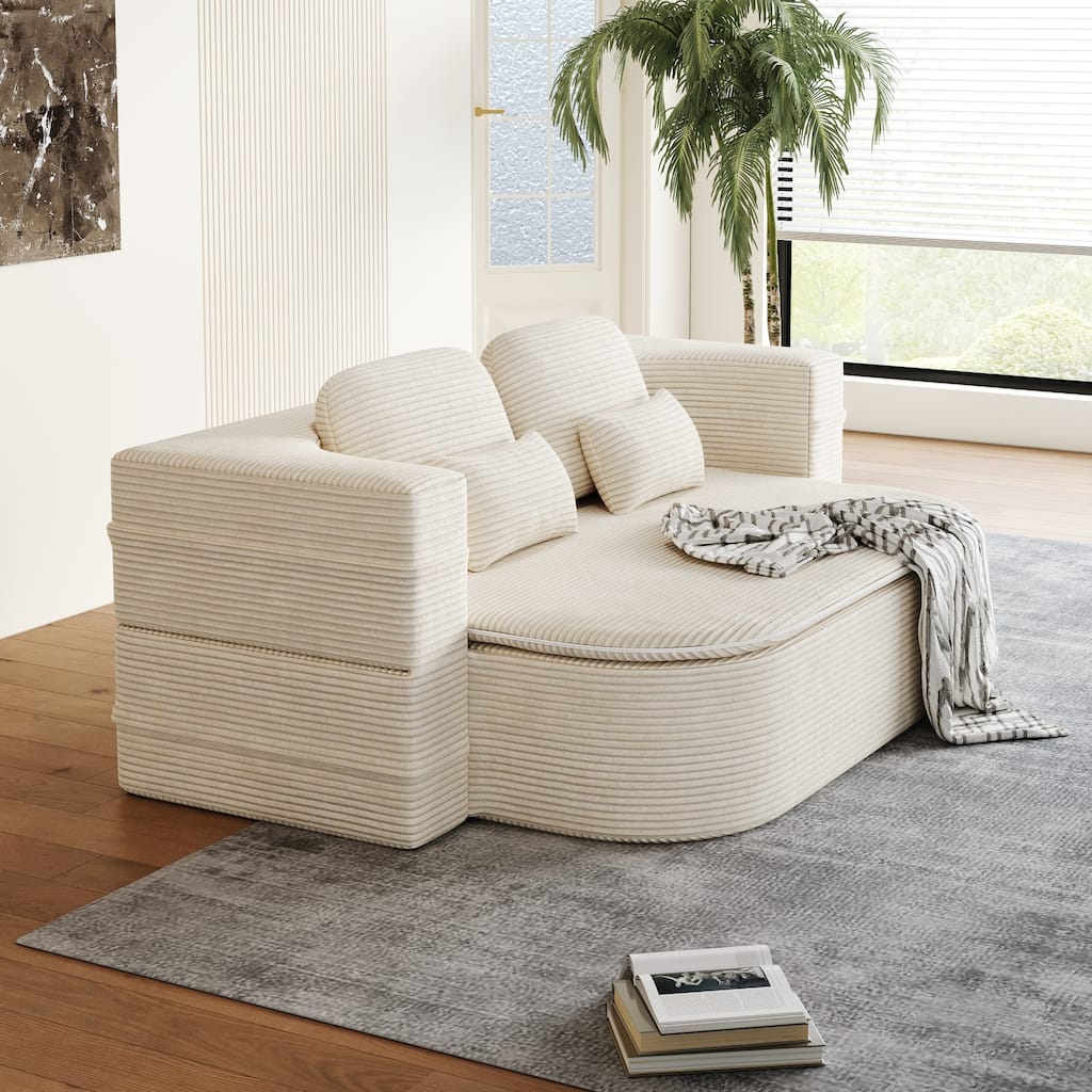 Roomfitters 75" 2-in-1 Foldable Sleeper Sofa Bed, Ribbed Corduroy Convertible Couch with 2 Pillows for Small Spaces