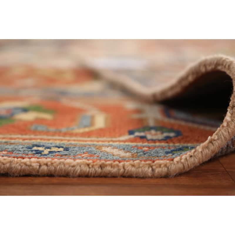 Peach Geometric Heriz Serapi Indian Area Rug Hand-Knotted Wool Carpet - 8'11" x 11'8"