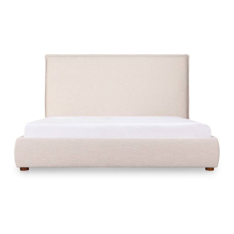 NADAAL STUDIOS Keaton King Bed, Soft Linen-Blend Upholstery, Tall Foam-Padded Headboard, Solid Pine Frame, Wheat - Wheat - King