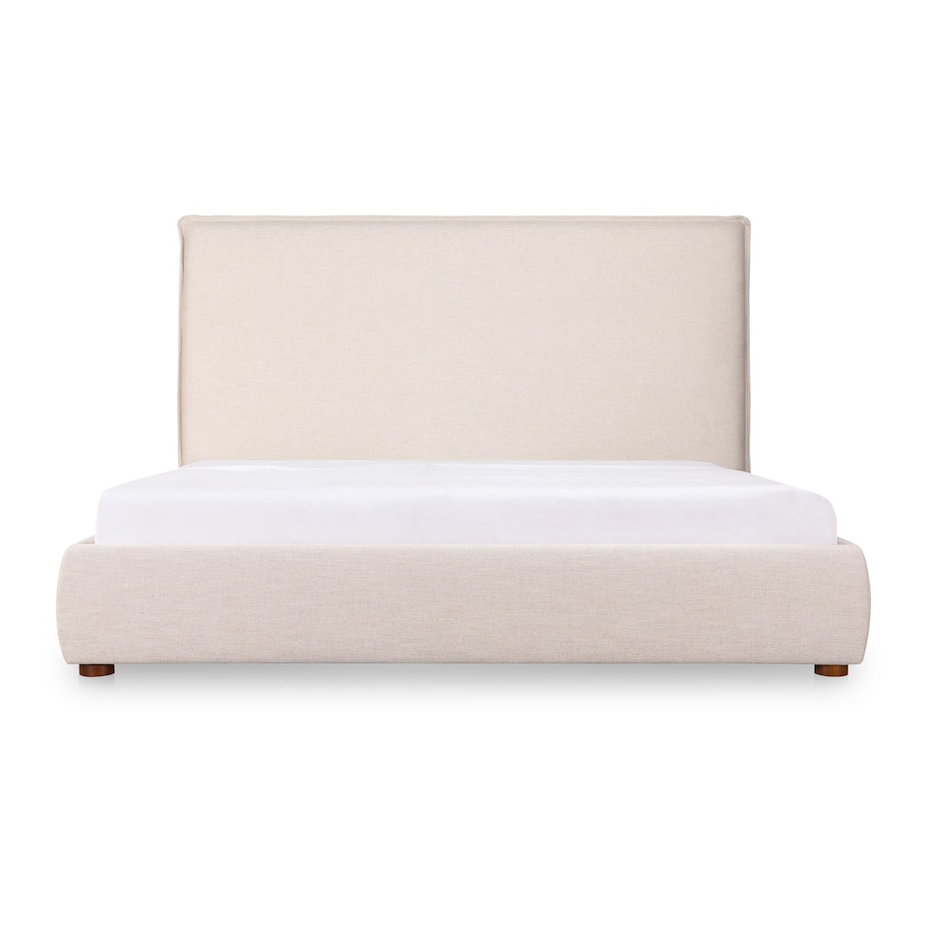 NADAAL STUDIOS Keaton King Bed, Soft Linen-Blend Upholstery, Tall Foam-Padded Headboard, Solid Pine Frame, Wheat