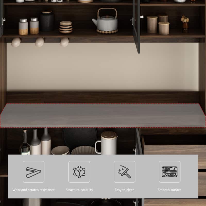63"W 74.8"W Buffet with Hutch, Freestanding Kitchen Pantry
