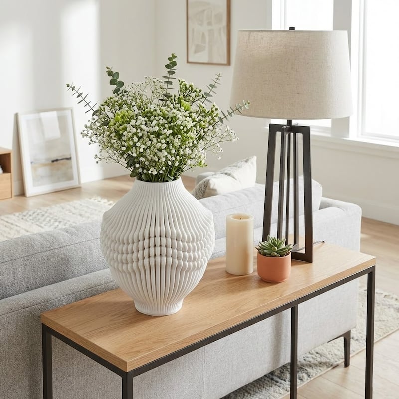 Decorative Vase - Ivory Ceramic 3D Printed Artistic - 16.0"