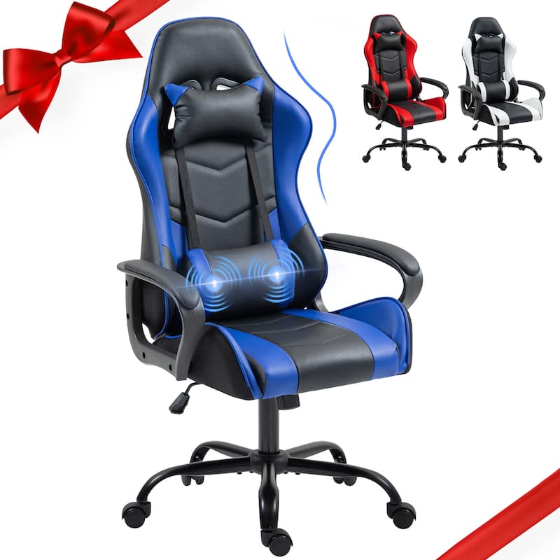 EROMMY Ergonomic Gaming Chair with Massage Lumbar, Rocking Function, Adjustable Support, 360° Swivel - Blue