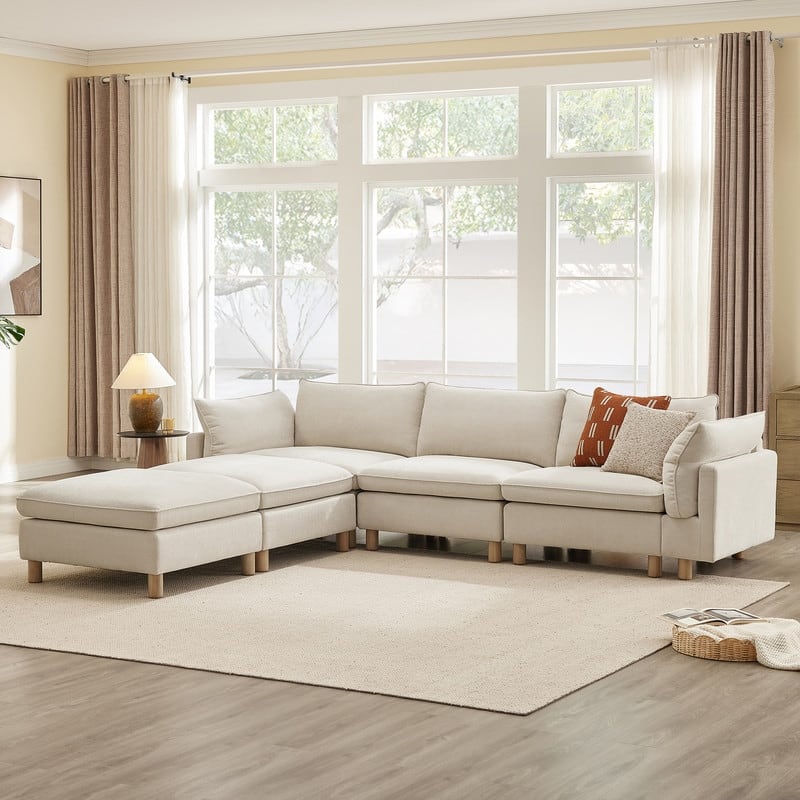 Spruce & Spring Modular Cloud Couch Sofa with Wood Legs for Living Room