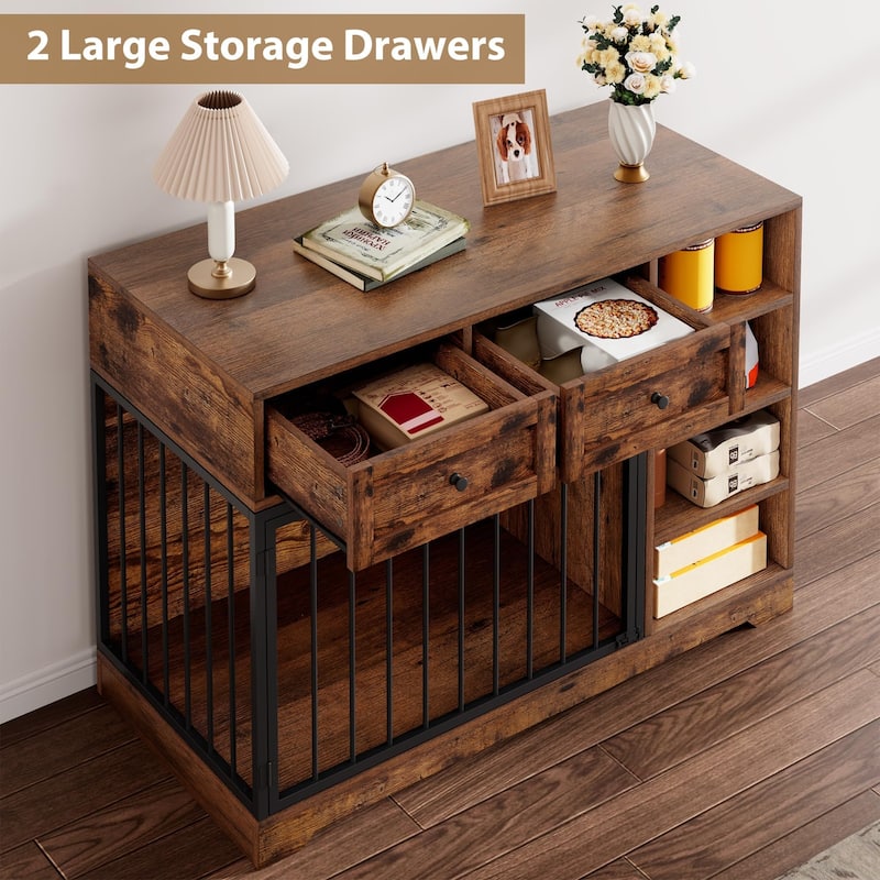 Dog Crate Furniture with Drawers, Shelves, End Table Design