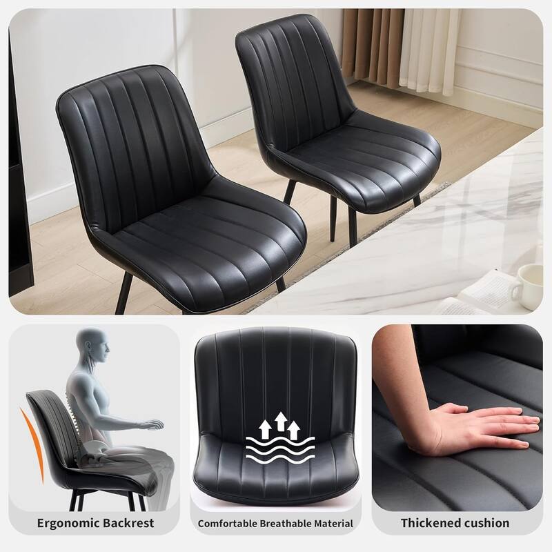 Dining Chairs (Set of 2), Upholstered Side Chair with Faux Leather, Metal Legs