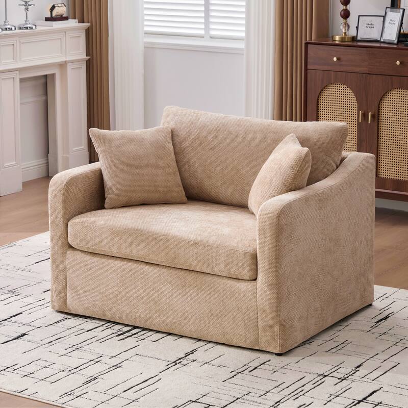 45.3"W Modern Chenille Leisure Chair, Reading ArmChair with 3 Pillows