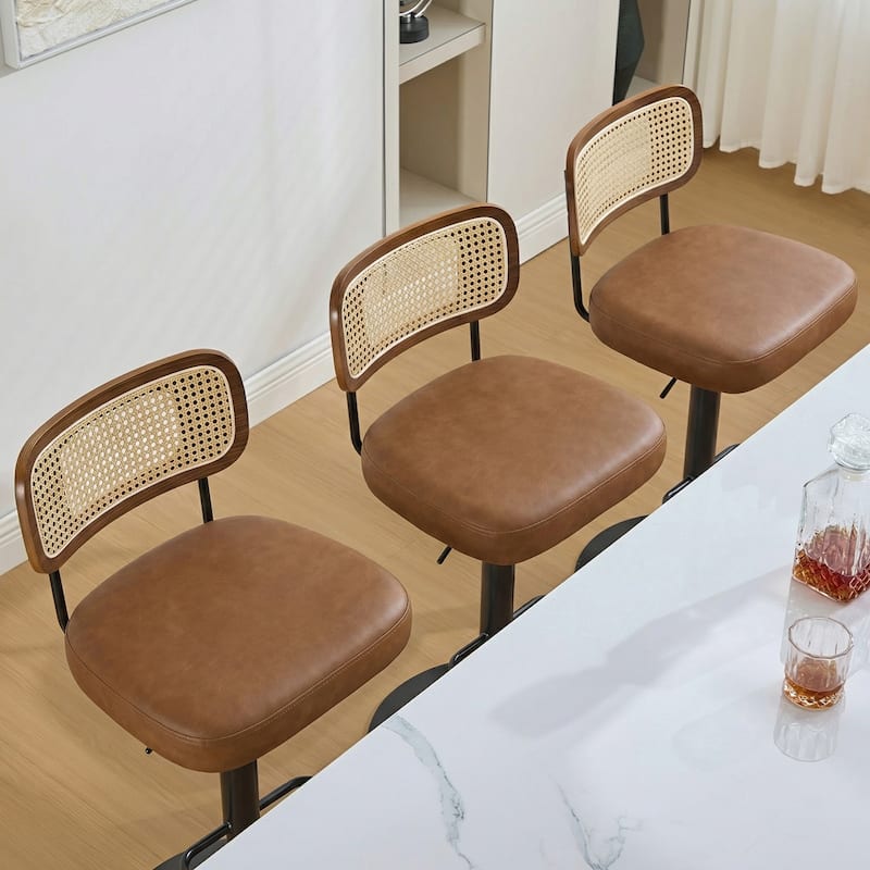 Adjustable Height Swivel Bar Stools with Back and Footrest - 17.7"W x 15.75"D x 35"-42.9"H