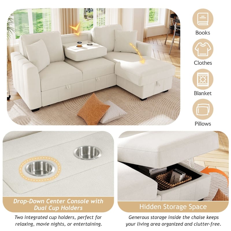 90" L-Shaped Warp Knitted Fabric Sectional Sofa with Storage Chaise