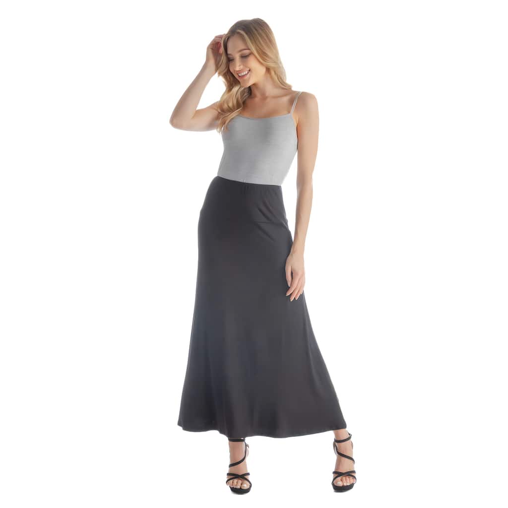 24seven Comfort Apparel Womens Elastic Waist Solid Color Maxi Skirt