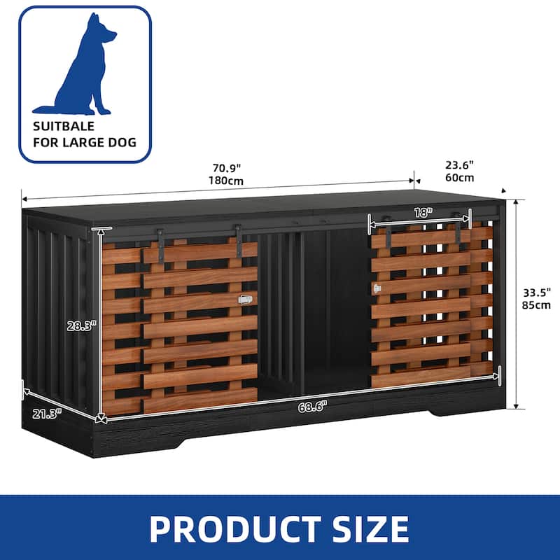 Moasis 71" Double Dog Crate Furniture for 2 Dogs with Sliding Fence Door,Heavy Duty Dual Dog Kennel TV Stand Large Dogs