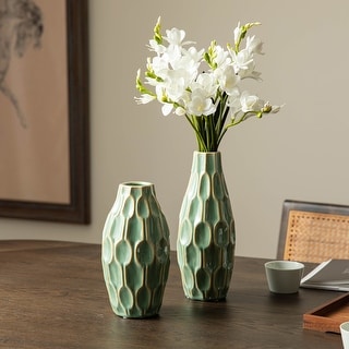 Glitzhome Set of 2 Modern Geometric Green Ceramic Table Vases - Bed ...