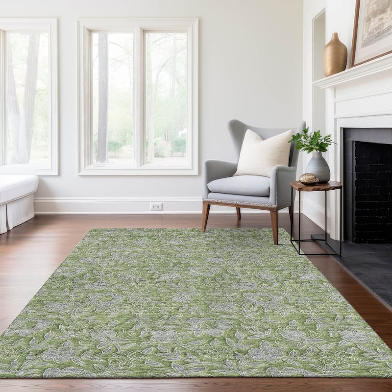 Machine Washable Indoor/ Outdoor Chantille Floral Rug