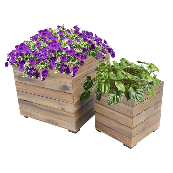 2-Piece Large Acacia Wood Square Planter Boxes with Plastic Liners - Bed  Bath & Beyond - 39179204