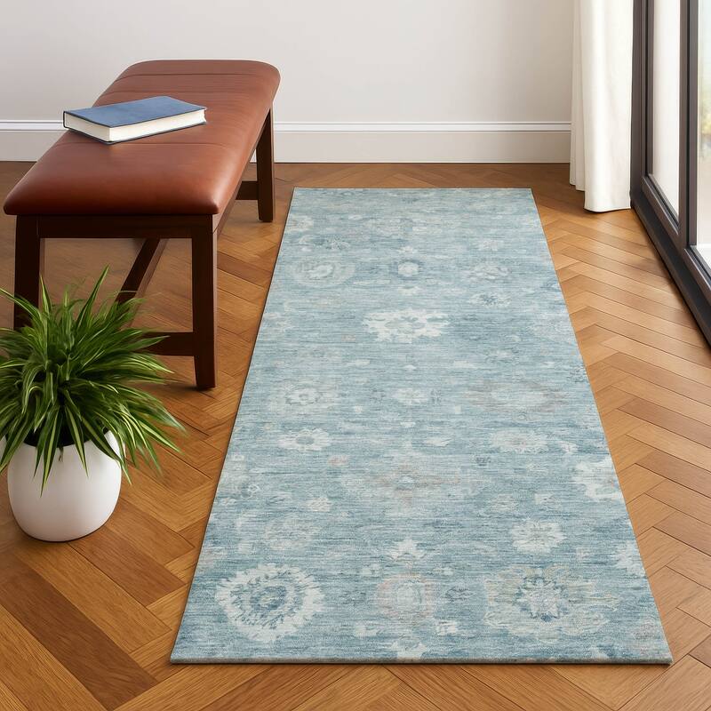 Premium Washable Super Soft Vintage Traditional Mayfield Rug - Blue - 2'3" x 7'6"
