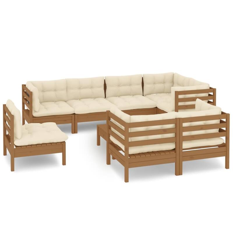 vidaXL Solid Pinewood Patio Lounge Set 9 Piece with Cushions Multi Colors