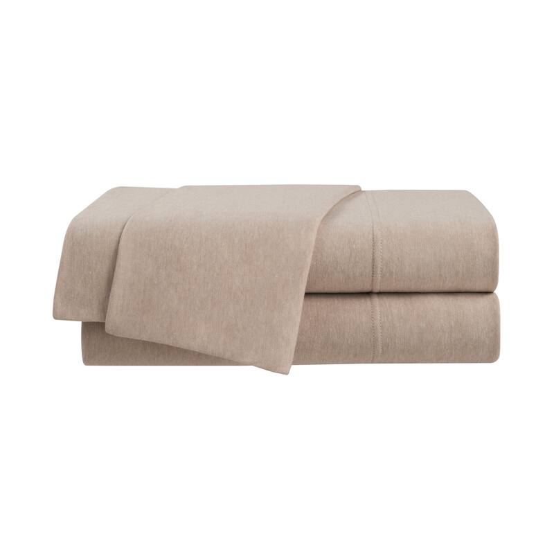 Vellux Solid Jersey Knit Sheet Set - Cotton Blend, Deep Pocket, Ultra Soft - King - Beige