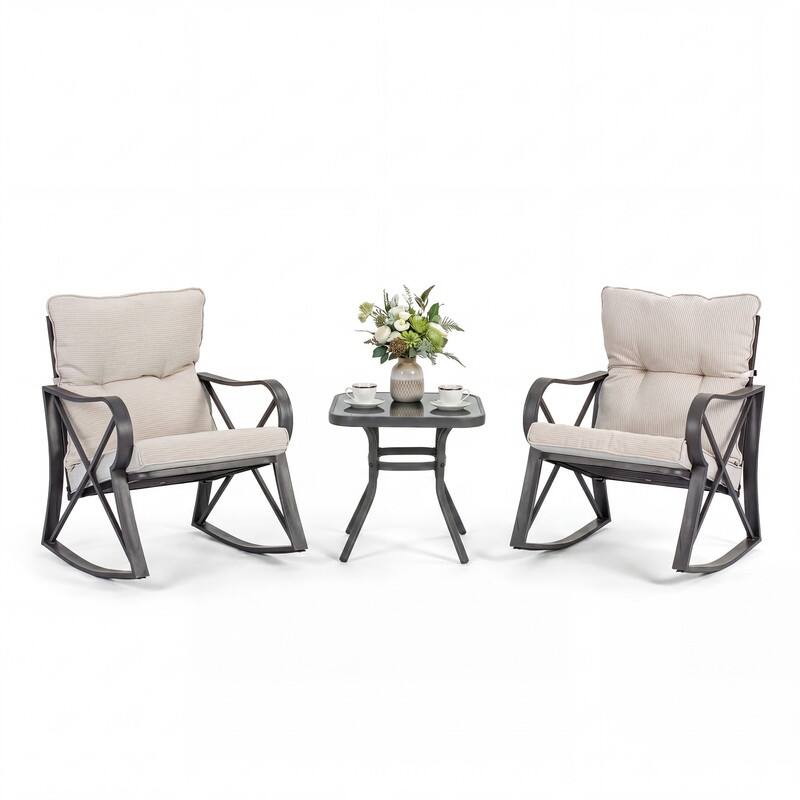 COSIEST 3-piece Outdoor Rocking Chair Chat Set with Side Table