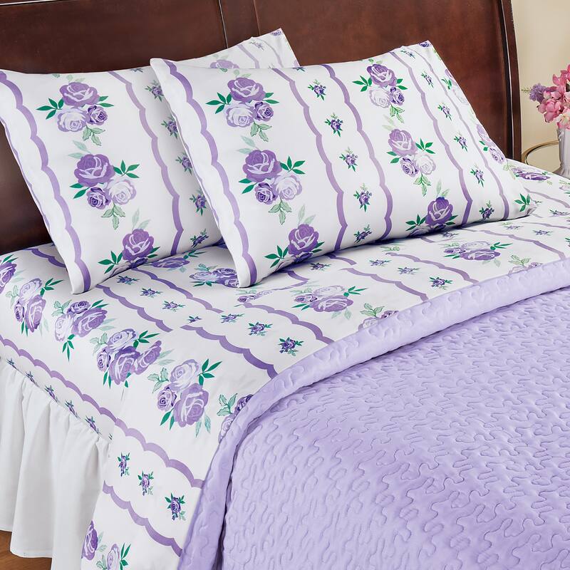 Printed Lovely Bright Blooming Roses White Sheet Set