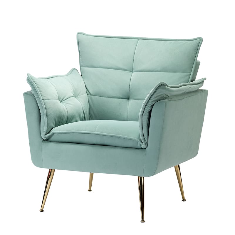 1ida Modern Velvet Tufted Padded Cushion Armchair with Golden Metal Legs by HULALA HOME