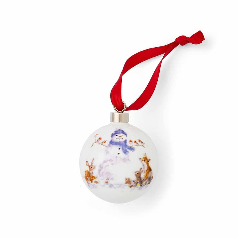 Royal Worcester Wrendale Designs Christmas Bauble - Gathered Around (Snowman/Bunnies)