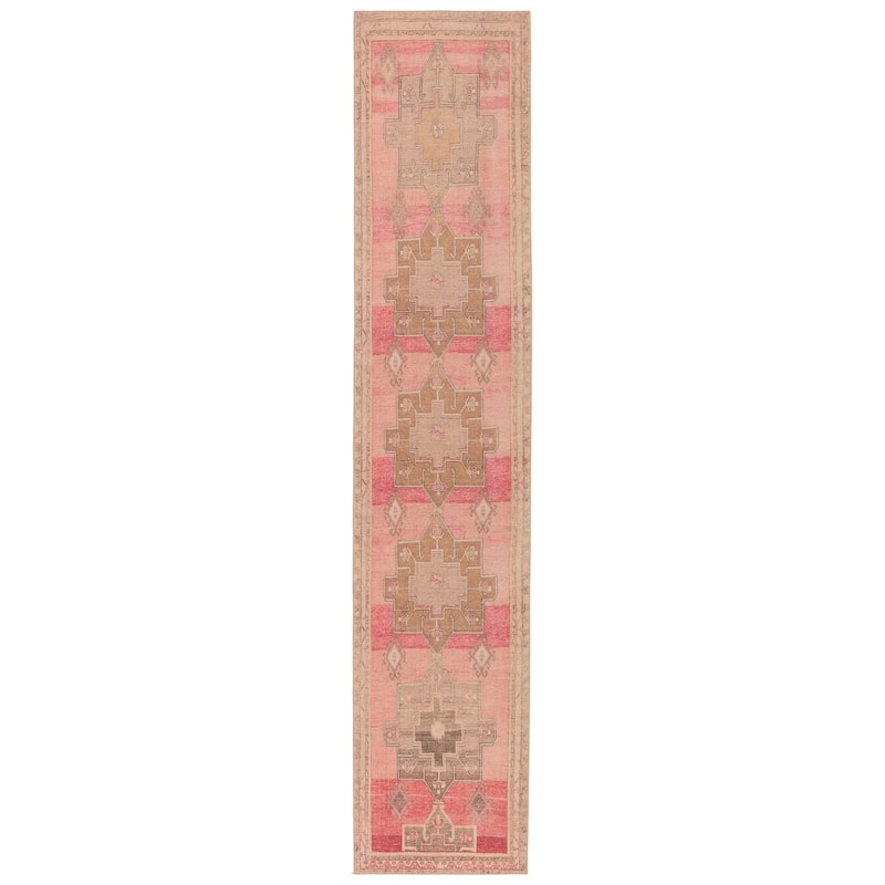 Faron Machine Washable Medallion Pink/ Tan Area Rug - 2' 6" x 12' - Runner