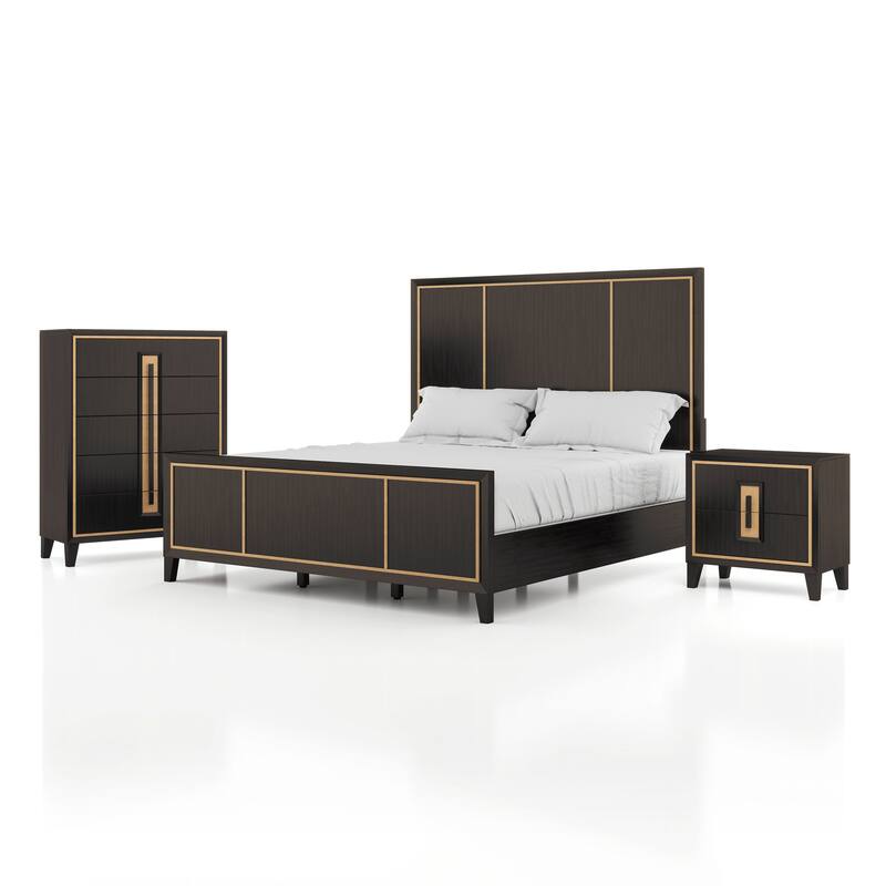 Furniture of America Nyx Modern 3-Piece Espresso Solid Wood Queen Panel Bedroom Set