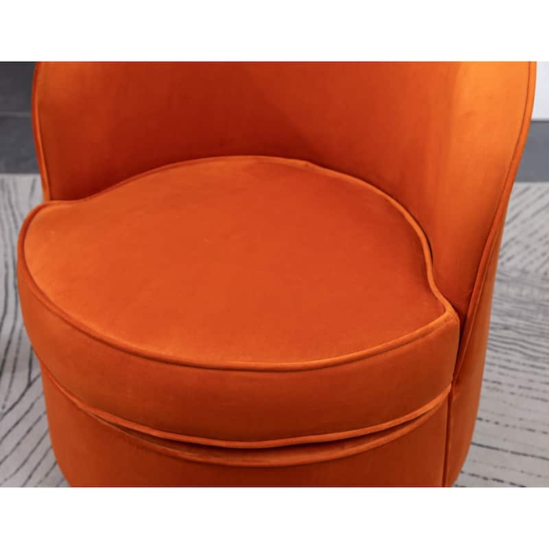 Orange Modern 22" Upholstered Velvet Accent Chair with Round Swivel Metal Base for Living Room