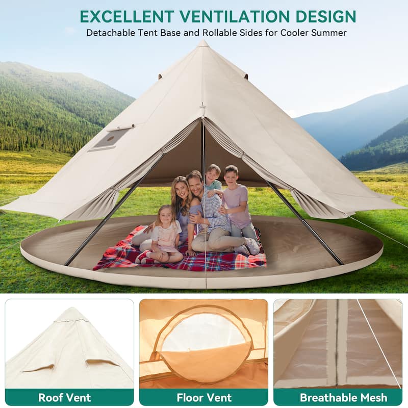 Beige Outdoor Canvas Pyramids Mongolian Yurt Tent for Family Camping