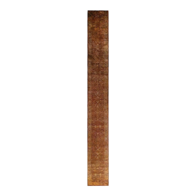 Overton Hand Knotted Wool Vintage Inspired Modern Contemporary Overdyed Red Area Rug - 2' 7" x 24' 1"