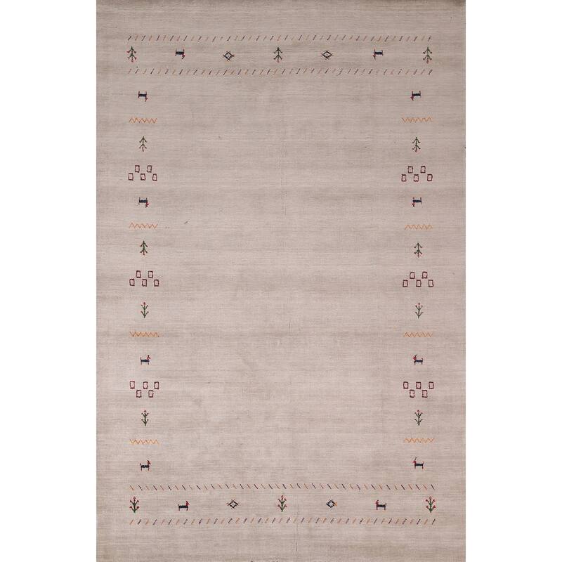 Little Animals Design Gabbeh Indian Area Rug Hand-Knotted Wool Carpet - 6'7"x 9'7"