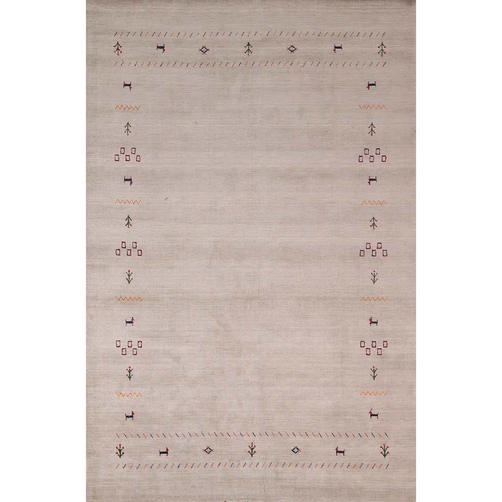 Little Animals Design Gabbeh Indian Area Rug Hand-Knotted Wool Carpet - 6'7"x 9'7"