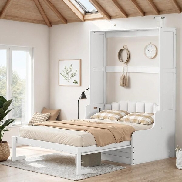 Multi functional Queen Size Murphy Bed Wall Bed with Cushion Superior Quality Comfortable Easy to Use White