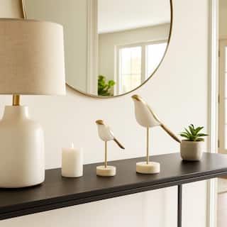 Exquisite Bird Figurine Sculpture - Set of 2, 12", White - 12.0"