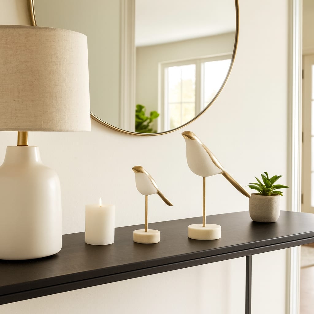 Exquisite Bird Figurine Sculpture - Set of 2, 12", White - 12.0"