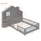 preview thumbnail 33 of 37, Wooden Floor Platform Bed with House Shape Storage Wingback Headboard, House Bed with USB, Window and Bedside Drawers