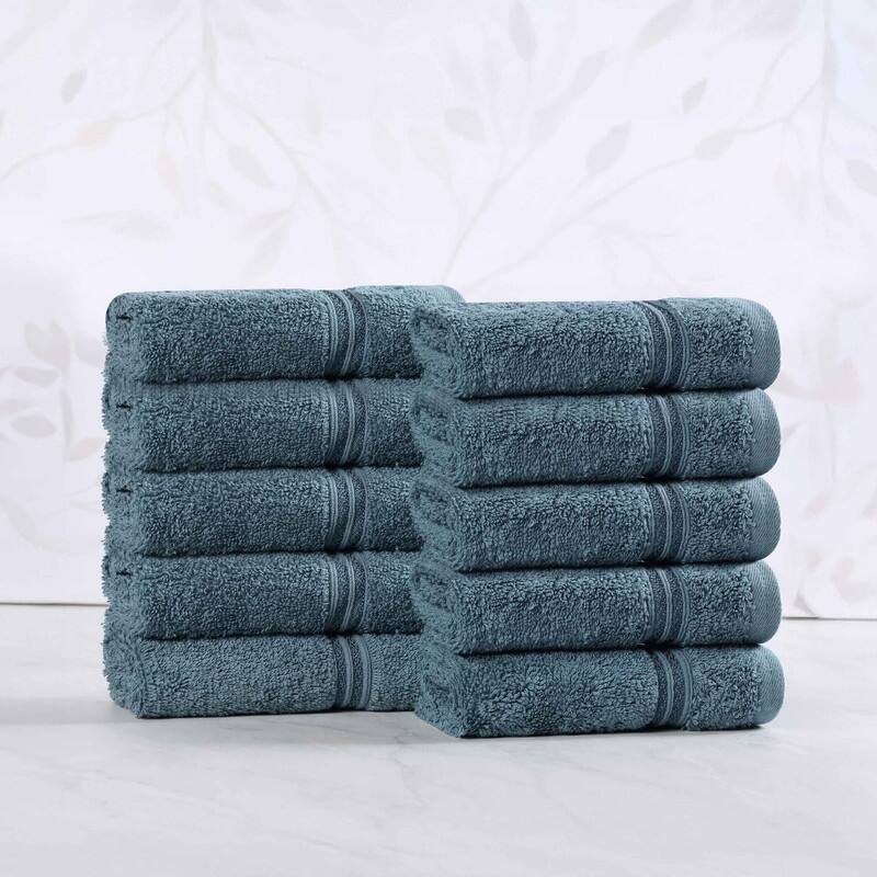 Superior Heritage Egyptian Cotton Absorbent Face Towel Set of 10 - Sapphire