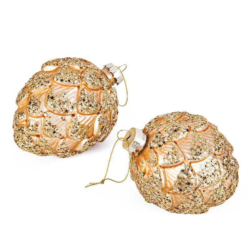 Pine Cone Gold Glass Christmas Tree Ornament Set of 2 - 3.15 х 3.94"